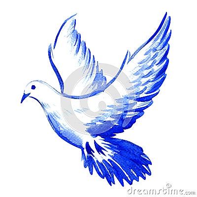 Free flying white dove isolated, watercolor illustration Cartoon Illustration