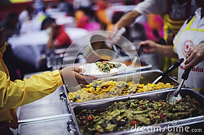 Free food needs of refugees, food distribution Stock Photo