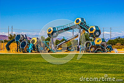 Free Futuristic Children`s Playground Equipment At Public Park Editorial Stock Photo