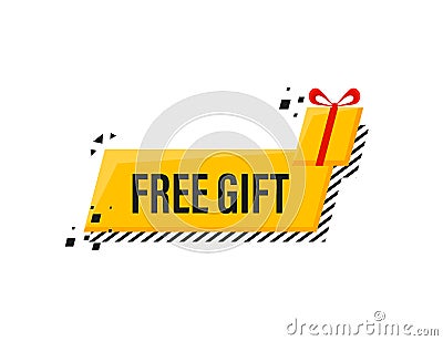 Free Gift yellow banner and tag. Gift box banner Vector Illustration
