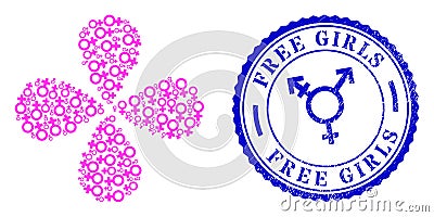 Free Girls Scratched Seal Stamp and Female Symbol Centrifugal Abstract Flower Stock Photo