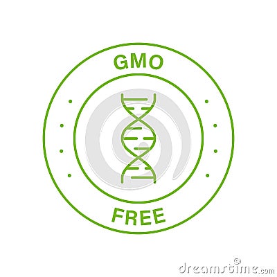 Free GMO Line Green Stamp. Natural Non GMO Food Label. No Genetically Modified Ingredients Sign. Bio Eco Food for Vegan Vector Illustration