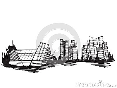 Free hand drawing sketch panoramic singapore city Vector Illustration