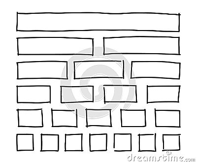 Free hand drawn rectangles and squares in different sizes. Scribble rectangular frames set. Freehand doodle square Vector Illustration