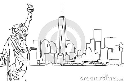 Free hand sketch of New York City skyline. Vector Scribble Vector Illustration