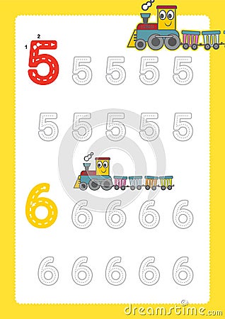 Free handwriting pages for writing numbers Learning numbers, Numbers tracing worksheet for kindergarten with train cartoon train c Vector Illustration