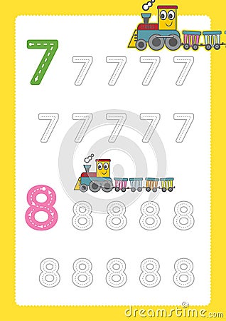 Free handwriting pages for writing numbers Learning numbers, Numbers tracing worksheet for kindergarten with train cartoon train c Vector Illustration