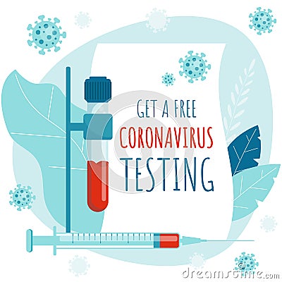 Free HIV testing. Aids poster design. HIV test tube and syringe. Vector Illustration