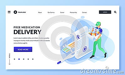 Home delivery service of drugs, prescription medicines. Vector illustration. Online pharmacy, drugstore banner design Vector Illustration