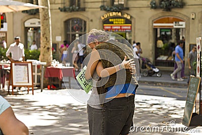 Free hugs in Barcelona Editorial Stock Photo