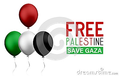 Free palestine save gaza lettering with flying 3d balloons of multiple colors - free palestine poster design Stock Photo