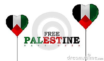 Free palestine and save gaza lettering with flying heart shaped 3d balloons over white background Stock Photo