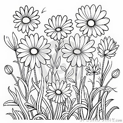 Free Printable Flower Coloring Pages For Adults: Tranquil Gardenscapes And Whimsical Cartoons Stock Photo
