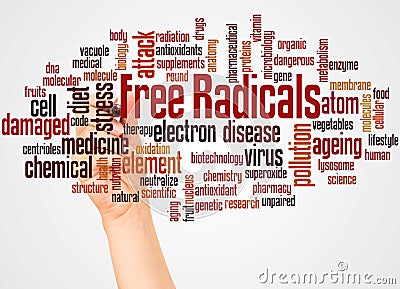 Free radicals word cloud and hand with marker concept Stock Photo