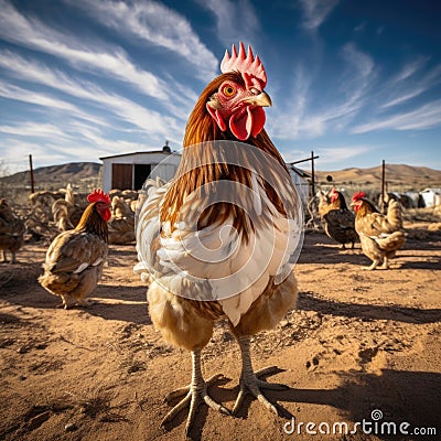 Free range chicken in farm Stock Photo