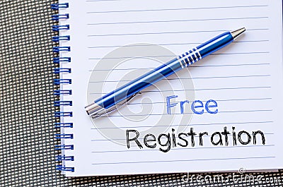 Free registration write on notebook Stock Photo