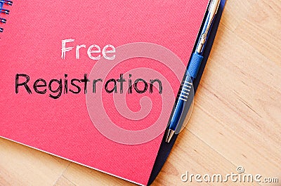 Free registration write on notebook Stock Photo