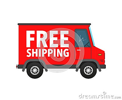 Free shipping delivery. Advertisement Label. Badge with truck. Vector Illustration