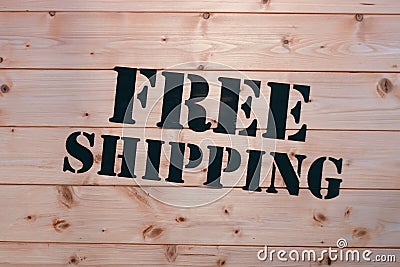 Free Shipping. Free Shipping word on wooden transport box. Free Shipping Package. Stock Photo