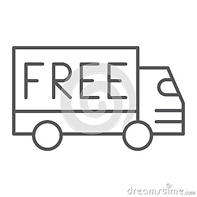 Free shipping thin line icon, cargo and transportation, truck sign, vector graphics, a linear pattern Vector Illustration
