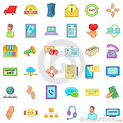 Free support icons set, cartoon style Vector Illustration