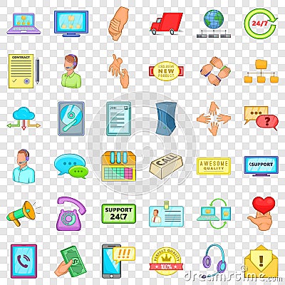 Free support icons set, cartoon style Vector Illustration