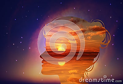 Free thinking, nourish your mind, positive thoughts and good intentions, brain power concept Stock Photo