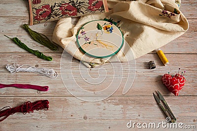 Free time. I like to embroider. Stock Photo