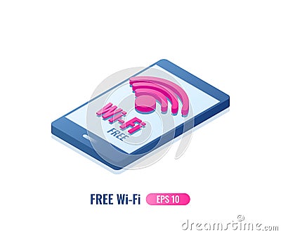 Free Wi - Fi on smartphone screen. Mobile WiFi. Vector Illustration Vector Illustration