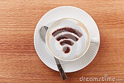 Free wifi area sign on a latte coffee Stock Photo