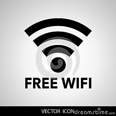 Free wifi black gray modern web-based vector design and smartphone icon. Black icon isolated on a gray background. Vector i Vector Illustration