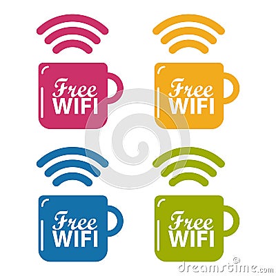 Free Wifi Coffee Concept - Colorful Vector Illustrations - Isolated On White Stock Photo