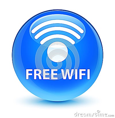 Free wifi glassy cyan blue round button Cartoon Illustration