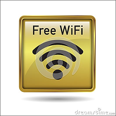 Free WiFi Gold Frame Icon Button Vector Illustration