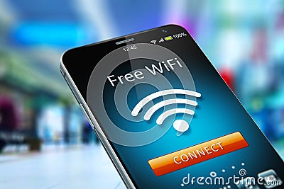 Free WiFi network on smartphone in the shopping mall Cartoon Illustration