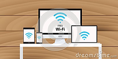 Free wifi wi-fi multi platform device smartphone desktop tablet Vector Illustration