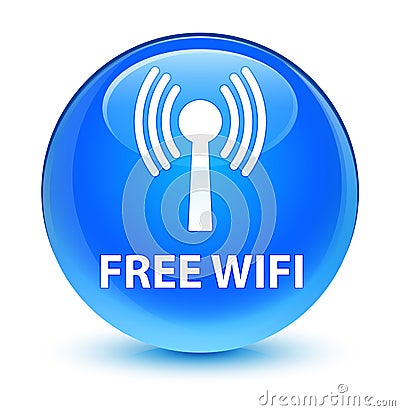 Free wifi (wlan network) glassy cyan blue round button Cartoon Illustration