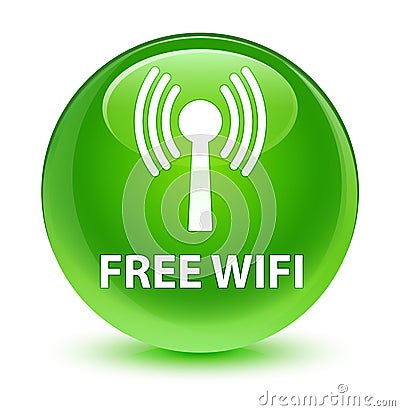 Free wifi (wlan network) glassy green round button Cartoon Illustration