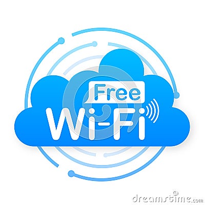 Free wifi zone blue icon. Free wifi here sign concept. Vector stock illustration. Vector Illustration