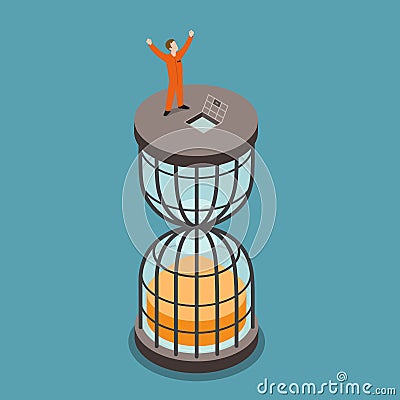 Freed from prison imprisonment term flat isometric vector 3d Vector Illustration