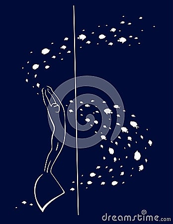 Freediver and school of fishes Cartoon Illustration