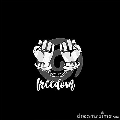 Freedom broken chain handcuff sketch Vector Illustration