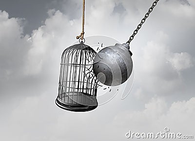 Freedom Cage Concept Cartoon Illustration