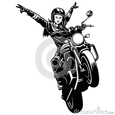 Freedom. Girl and Motorcycle - Chopper, Classic Bike, Clipart, Vector Silhouette Vector Illustration