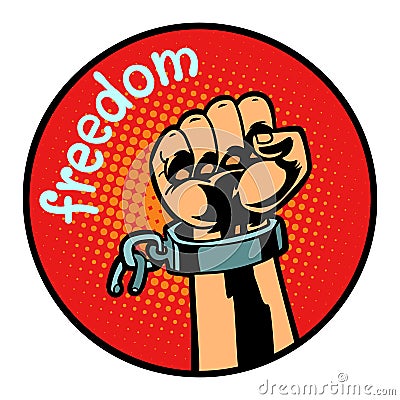 Freedom hand torn chain icon symbol circle emblem Vector Illustration