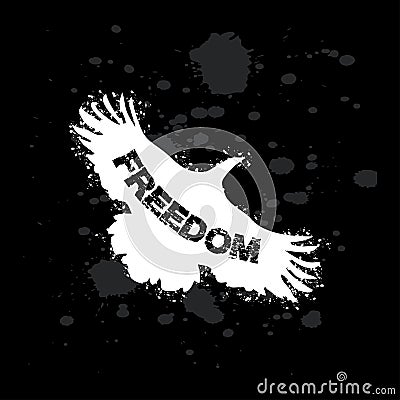 Freedom inspirational quote with shape flying bird. Stock Photo