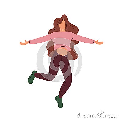 Freedom people flying, floating and jumping in air. Happy free youth human character relax and dream set. Women fly down Vector Illustration