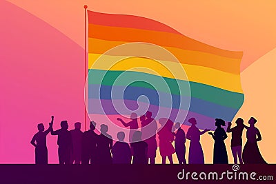 homosexual community flag celebration pride freedom parade concept group rainbow. Generative AI. Cartoon Illustration