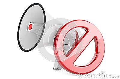 Freedom of speech prohibition concept. Forbidden sign with megaphone, 3D rendering Stock Photo