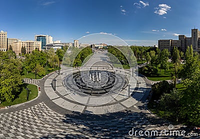 Freedom Square fountain circle, spring aerial Stock Photo